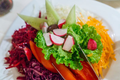 High angle view of salad served in plate