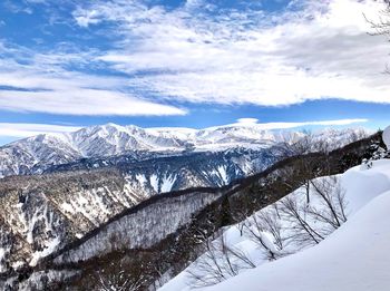 Scenic view of snowcapped mountains against sky