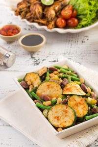 High angle view of salad in plate on table