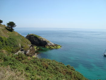 Scenic view of sea against clear sky