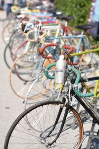 Close-up of bicycle parked on street