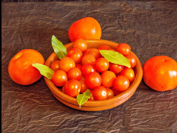 High angle view of tomatoes on table