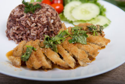 Close-up of meal served in plate