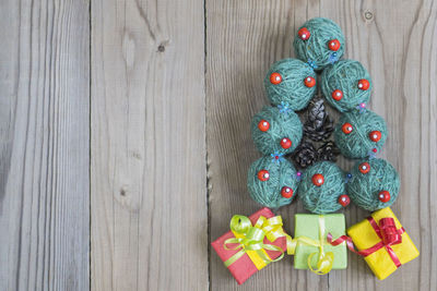 High angle view of christmas decoration on table