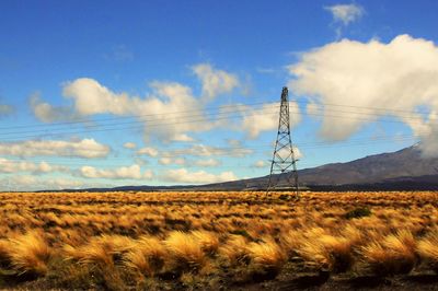 Scenic view of field against cloudy sky