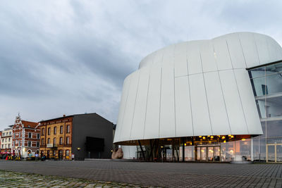 Stralsund, germany. the harbour and the ozeaneum public aquarium