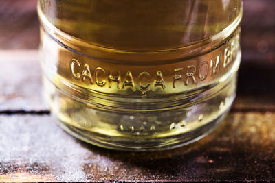 Close-up of glass jar on table