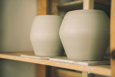 Handmade clay pottery on the display