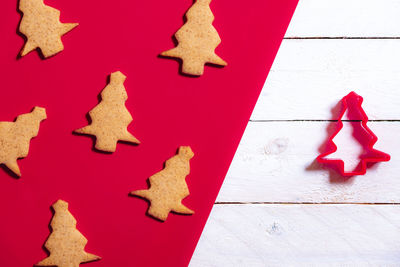 Close-up of cookies with pastry cutter on table