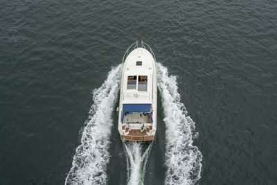 High angle view of ship in sea