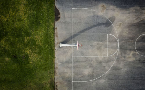 Aerial view of basketball court