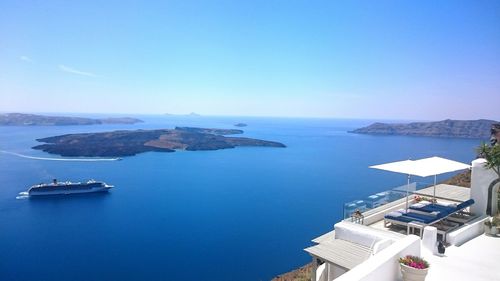 Scenic view of sea against blue sky