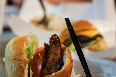 Close-up of bread served in plate on table