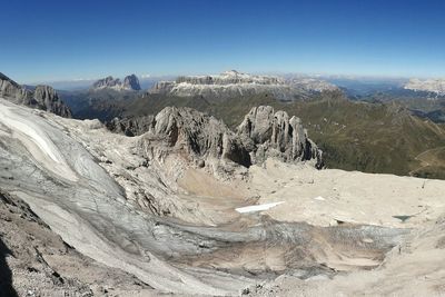 Scenic view of rocky mountains against clear sky