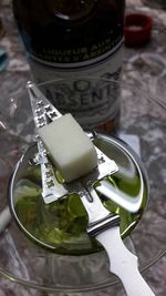 High angle view of drink in jar