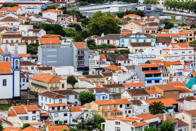 High angle view of buildings in city