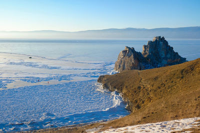 Scenic view of sea against clear sky