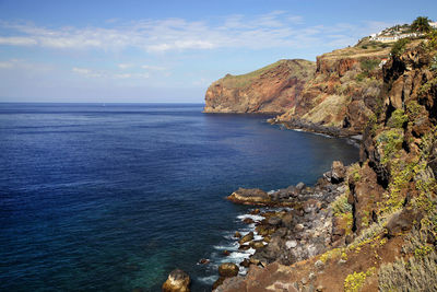 Scenic view of sea against cloudy sky