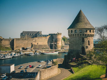 Historic tower and castle over a river