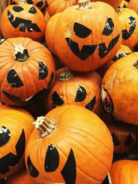 High angle view of pumpkins for sale