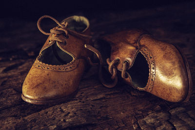 Close-up of shoes on wood