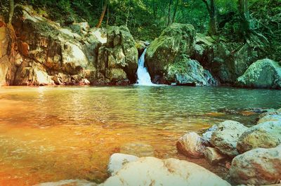 Scenic view of waterfall