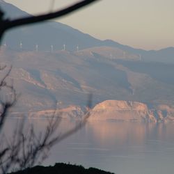 Scenic view of mountains against sky during sunset