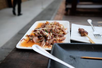 Close-up of food in plate on table