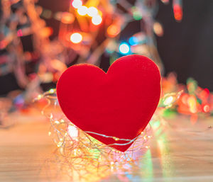 Close-up of heart shape decoration on table