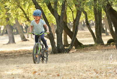 Man riding bicycle on tree