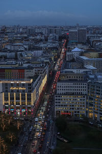 High angle view of street amidst buildings in city