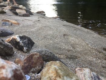 High angle view of rocks at beach