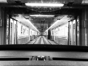 Interior of illuminated railroad tracks