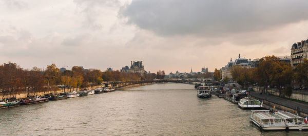 Panoramic view of river against cloudy sky