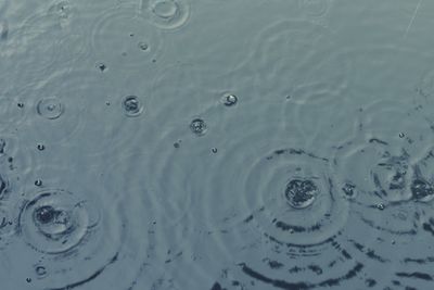 Full frame shot of raindrops on water