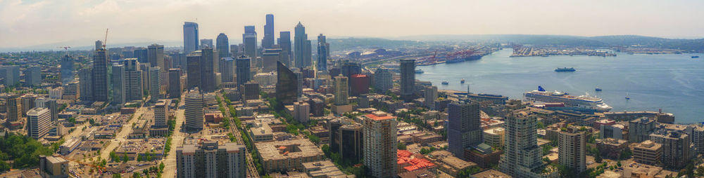 High angle view of buildings in city