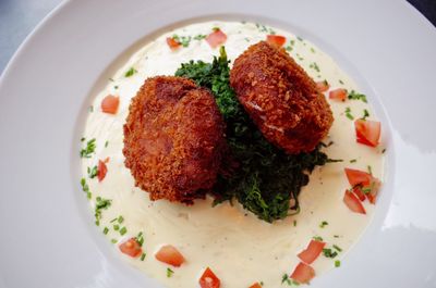 High angle view of food in plate