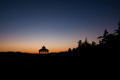 Silhouette of building against clear sky at sunset