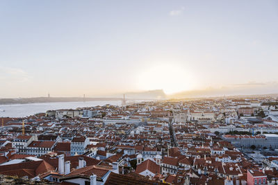 Aerial panoramic view of lisbon, portugal. drone photo of the lisbon old town skyline.