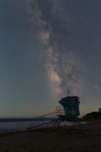 Milky way over a lifeguard tower in malibu california