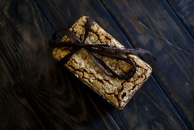 High angle view of dried food on table