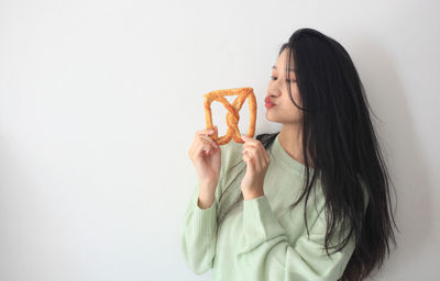 Young woman eating food