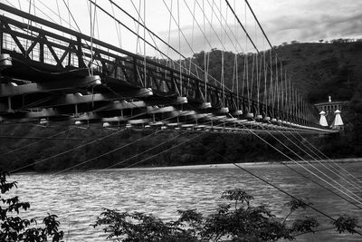 View of suspension bridge over sea