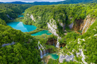 Aerial view of the plitvice lakes national park, croatia