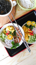 High angle view of food on table