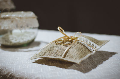 Close-up of open book on table