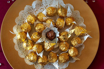 High angle view of breakfast served on table