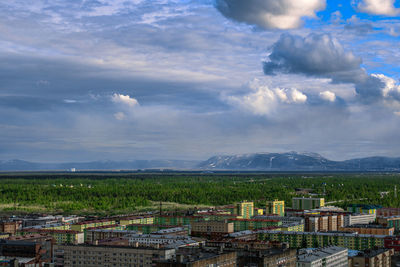 High angle view of townscape against sky