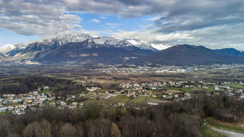 Scenic view of snowcapped mountains against sky