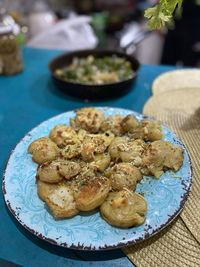 High angle view of food in plate on table